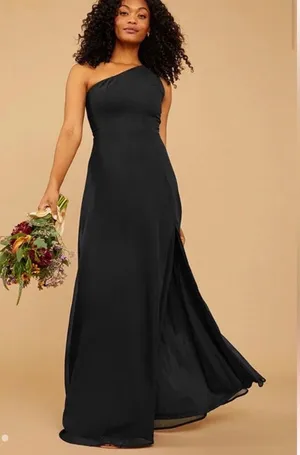NWT Vow’d CHIC CHIFFON HOLLY DRESS size 2 black one shoulder wedding thumbnail 1