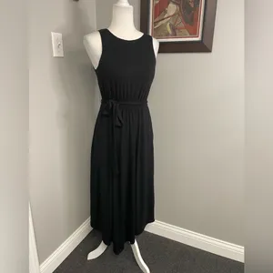 Soma Wknd womens black maxi midi dress tie waist pockets asymmetrical hem XS thumbnail 2