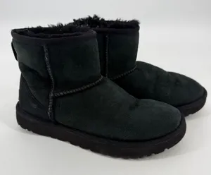 UGG Classic‎ Mini II Black Suede Shearling Ankle Boots 1016222 Womens Size 6 thumbnail 1