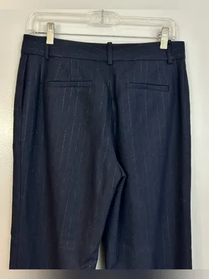 Equiptment Navy Blue Wool Blend Metallic Pinstripe Wide Leg Trouser Pants Sie 6 thumbnail 6