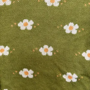 Cider Olive Green Floral Knit Collared Short-Sleeve Scalloped Button Crop Top thumbnail 3