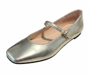 J.Crew Metallic Gold Square Toe Mary Jane Ballet Flats Size 7 thumbnail 1