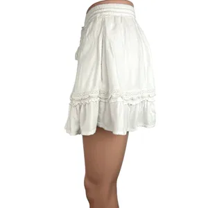 Kivari White HIgh Waisted Tasseled Lace Ruffle A Line Mini Skirt Size XXS thumbnail 2