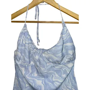 Abercrombie & Fitch Blue White Marble Print Halter Top Mini Dress Womens Size XS thumbnail 6