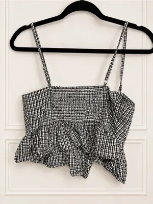 Aerie Black White Gingham Peplum Cami Lace Trim Shorts Set S Preppy Coquette thumbnail 4