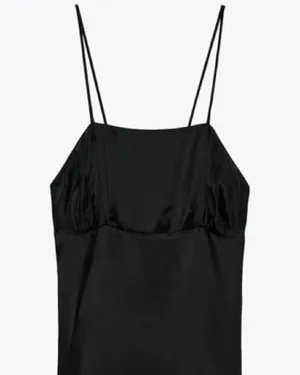 Zara MIDI SLIP SATIN DRESS Straight Neck w/ Spaghetti Straps Black Size S NEW thumbnail 11