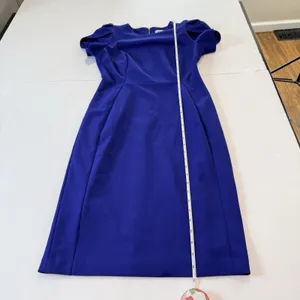 Calvin Klein Royal Blue Tulip Sleeve Stretch Crepe Sheath Dress Size 4 thumbnail 11