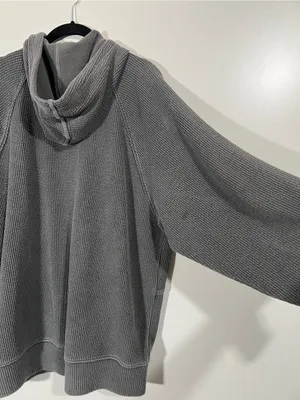 Aerie Waffle Full Zip Jacket Dark Gray Size Medium Baggy Size Medium Batwing thumbnail 4