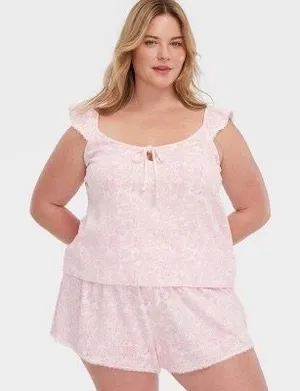 Roller Rabbit x Target Sketched Floral Pointelle Tank Top & Shorts Pajama Set in Pink size XXL thumbnail 1