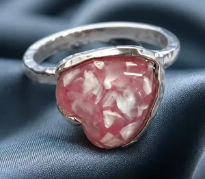 Gorgeous Stainless Steel Silver w/ Gorgeous Frosted Pink Gemstone Size 7 thumbnail 1