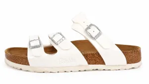Birkenstock Birki's 39 L8 Sandals Florida Birko-Flor White Patent Triple Strap Slide Germany thumbnail 1