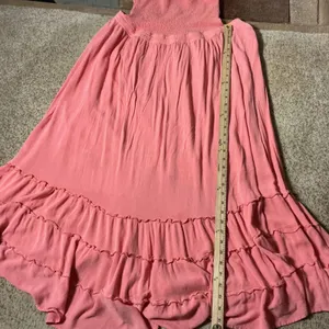 Lillusory Pink Cottagecore Smocked Halter Maxi Dress Tiered‎ Ruffle Boho Dress S thumbnail 8