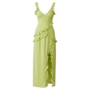 HOUSE OF CB Pixie Ruffle Maxi Dress, Lime, L (Plus Cup) thumbnail 13