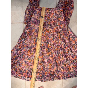 Lavender Brown‎ Floral Flutter Sleeve Tiered Mini Dress Orange Purple XS USA thumbnail 7