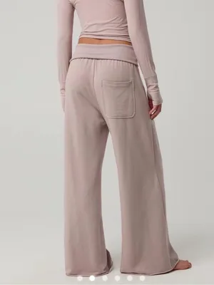 OFFLINE By Aerie OTT Fleece Super Wide Leg Foldover Pant Pebble Size Small New thumbnail 3