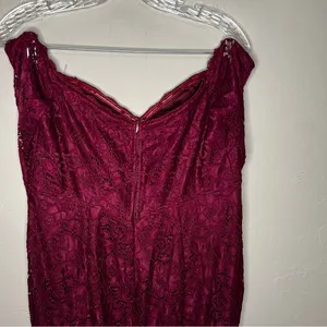 Maniju Burgundy Lace Floral Long Sleeve Off Shoulder Sweetheart‎ Maxi Dress thumbnail 9