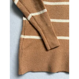 Aerie Striped V-Neck Sweater Brown White Oversized Knit XS thumbnail 4