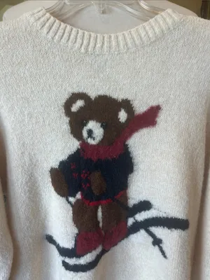 Cozy Cream Bear Snow Ski Sweater - Women's Crewneck Oversized thumbnail 4