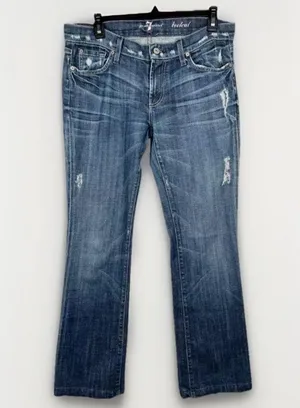 7 For All Mankind Medium Wash Distressed Bootcut Jeans Size 29 7.5" Low Rise thumbnail 1