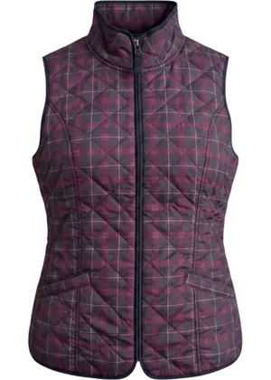 Talbots Quilted Puffer Vest Womens Small Plum Navy Plaid Full Zip Stand Collar thumbnail 1