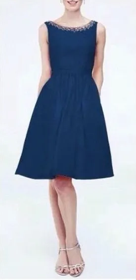 Davids‎ Bridal Faille Dress Sz 4 Formal Beaded Neckline Cutout Back Fit Flare thumbnail 1