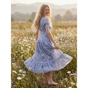 Anthropologie Dainty Ethereal Cottage Midi Maxi Dress Periwinkle Blue XL thumbnail 11