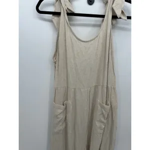Zesica‎ Romper Jumpsuit Women Sz L Cream Linen Blend Pockets Lagenlook Boho NWT thumbnail 5