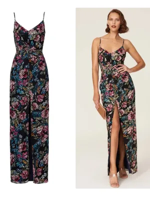 Amanda Uprichard Ellie Black Floral Maxi Gown Dress Multicolor Blossoms Small thumbnail 2