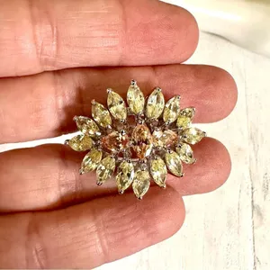 Yellow peach rhinestone silver tone ring NWT thumbnail 2