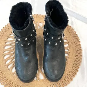 ROSS & SNOW Stefana Black Camo Leather Moto Boot Shearling Italy US 7 Moto Chic thumbnail 3