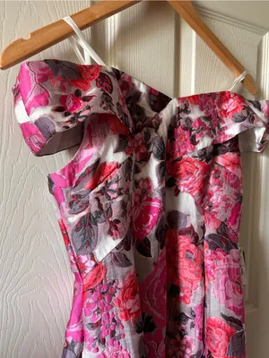 Adrianna Papell Floral Jacquard Shoulder Midi Dress Sz 6 Autumn Wedding Guest thumbnail 5