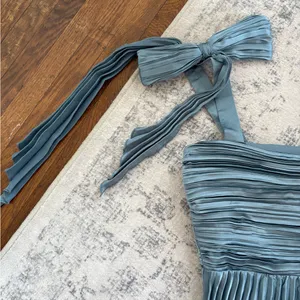 Lulus Gorgeous Purpose Slate Satin Pleated Sleeveless Bow Maxi Dress Size Medium thumbnail 10