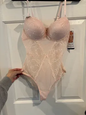 NWT Lace Push-Up Bodysuit in Blush Pink thumbnail 2