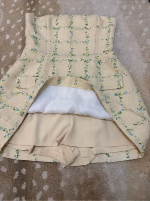 Amanda Uprichard Bethany Tweed Strapless Skort Romper Size L Cream Plaid thumbnail 12