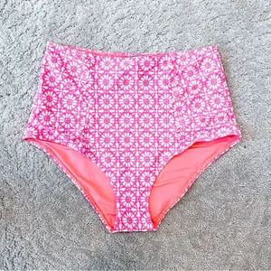 High Waist Hipster Swim Bikini Bottom Coral Pink Medium thumbnail 1