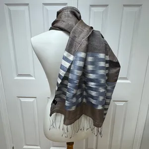 Unisex Silk Scarf With Thin Fringes‎ 68" x 25" - NEW in Bag. thumbnail 3