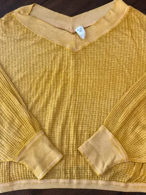 THE FREE PEOPLE South Side Thermal Pullover Top Sz S Celestial Gold thumbnail 3