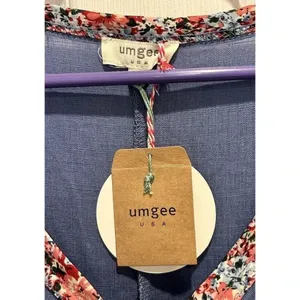 NWT Umgee USA Blue Floral Trim V Neck Button Front Babydoll Dress Size L Boho‎ thumbnail 6