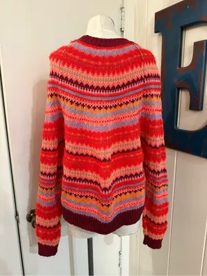 American Eagle Outfitters Red Multi-Stripe Fair Isle Crewneck Sweater thumbnail 2