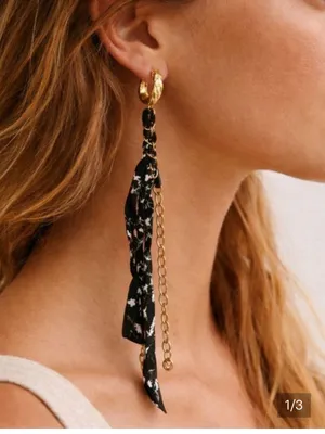 NWT Free People Mixed Media Scarf Earrings in Gold navy fall jewelry boho $68 thumbnail 1