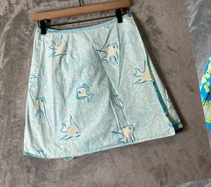 Vintage Lilly Pulitzer Reversible Floral Fish A-Line Mini‎ Skirt Blue Green 2 thumbnail 1