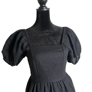 Chelsea & Violet Black Linen Blend Tiered Dress XS Open Back Puff Sleeve Mini thumbnail 4