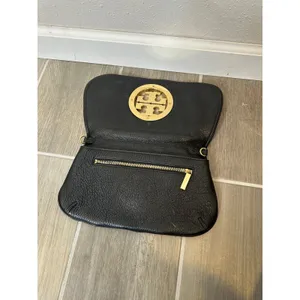 Tory Burch Black Leather Clutch‎ Gold Logo thumbnail 2