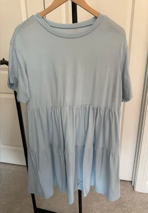 Cupshe Light Blue Women's Tiered Short Sleeve Dress thumbnail 1