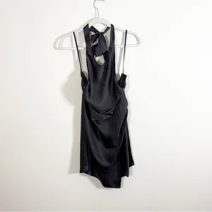 NWT Selfie Leslie Sonoma Halterneck Faux Wrap Twist Back Mini Dress Black Large thumbnail 3