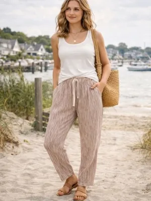 FREE PEOPLE Caraway Tapered Striped Cotton Pants Size 4 NWT Boho Coastal Casual thumbnail 14