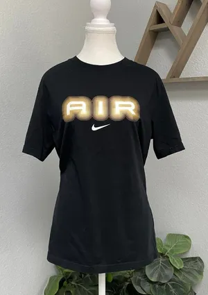 Nike Black White Swoosh Gold Air Short Sleeve Tee Shirt Grunge Alt Streetwear thumbnail 1