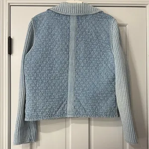 Blue Willi’s Denmark Quilted Denim Jacket Knit Sleeves Button 90s Vintage Large thumbnail 8