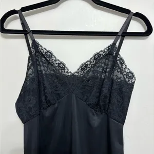 Vintage Whimsigoth Romantic Coquette Cami Satin Lace Slip Dress Black -Size XS/S thumbnail 3