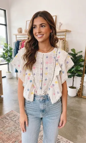 NWT JJ’s Fairyland Embroidered Boho Blouse - Size Large - Dreamy Boutique Find! thumbnail 1